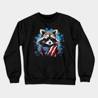 old raccoon proudly American flaG Crewneck Sweatshirt